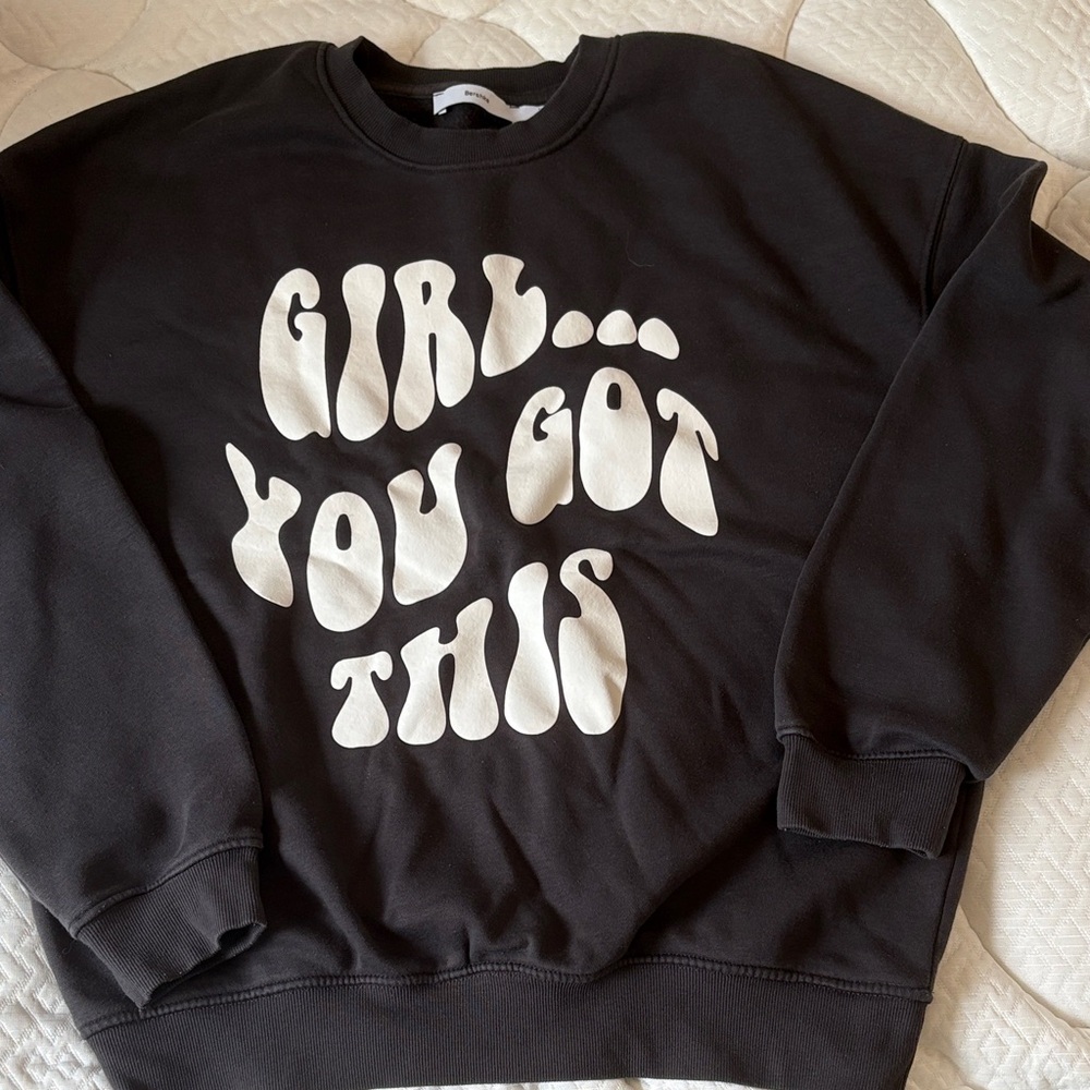 Bershka Black Graphic Crewneck Sweatshirt